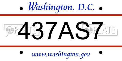 437AS7 District Of Columbia License Plate