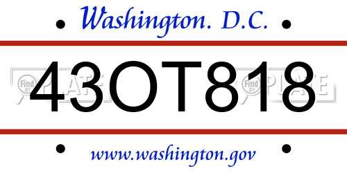 43OT818 District Of Columbia License Plate