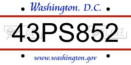 43PS852 District Of Columbia License Plate