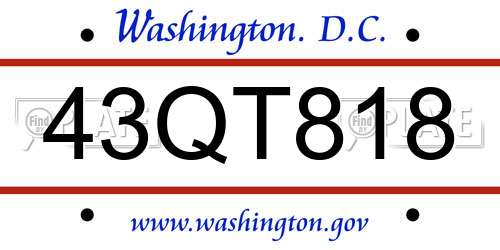 43QT818 District Of Columbia License Plate