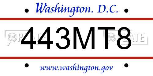 443MT8 District Of Columbia License Plate