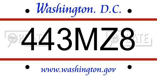 443MZ8 District Of Columbia License Plate