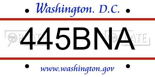 445BNA District Of Columbia License Plate