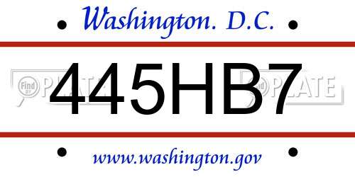 445HB7 District Of Columbia License Plate