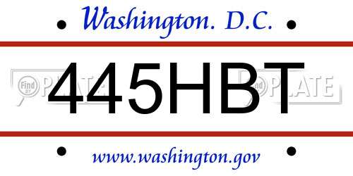 445HBT District Of Columbia License Plate