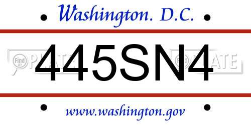 445SN4 District Of Columbia License Plate