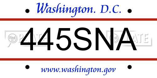 445SNA District Of Columbia License Plate