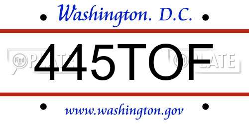 445TOF District Of Columbia License Plate