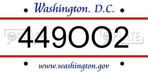 449OO2 District Of Columbia License Plate