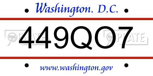 449QO7 District Of Columbia License Plate