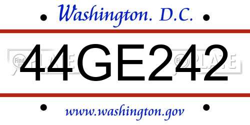 44GE242 District Of Columbia License Plate