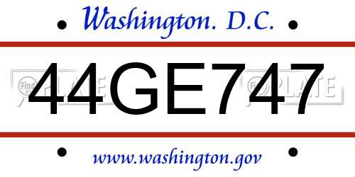 44GE747 District Of Columbia License Plate