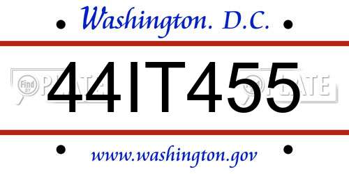 44IT455 District Of Columbia License Plate