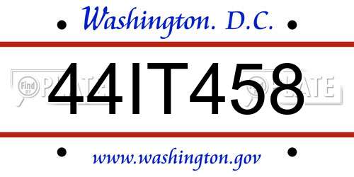 44IT458 District Of Columbia License Plate