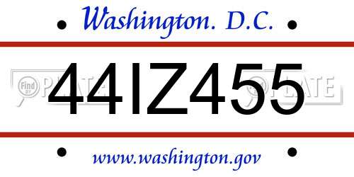 44IZ455 District Of Columbia License Plate