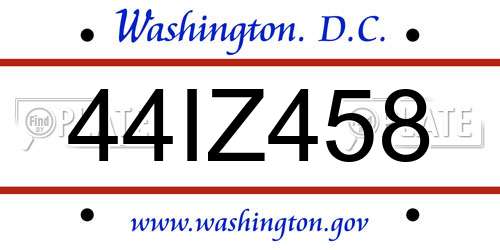 44IZ458 District Of Columbia License Plate