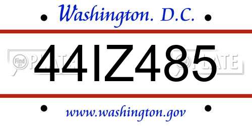 44IZ485 District Of Columbia License Plate