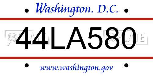 44LA580 District Of Columbia License Plate