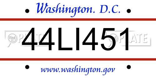 44LI451 District Of Columbia License Plate