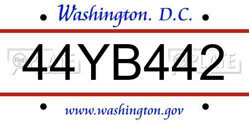 44YB442 District Of Columbia License Plate