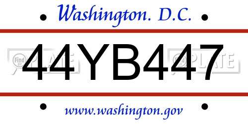 44YB447 District Of Columbia License Plate