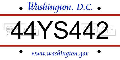44YS442 District Of Columbia License Plate