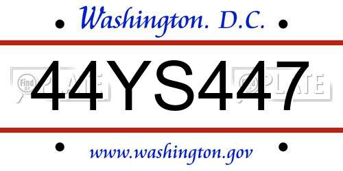 44YS447 District Of Columbia License Plate