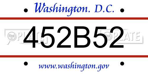 452B52 District Of Columbia License Plate