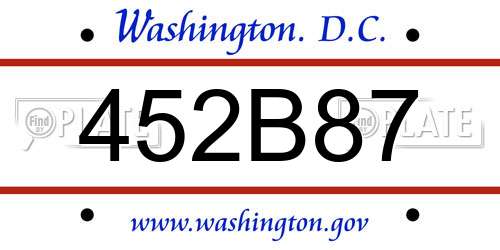 452B87 District Of Columbia License Plate