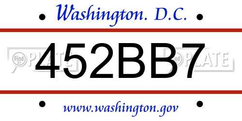 452BB7 District Of Columbia License Plate