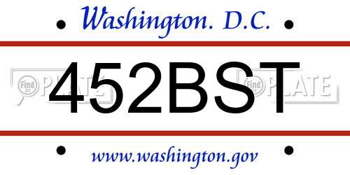 452BST District Of Columbia License Plate