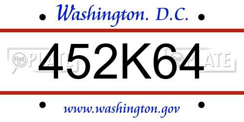 452K64 District Of Columbia License Plate