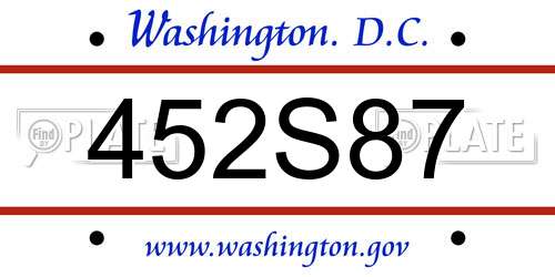 452S87 District Of Columbia License Plate