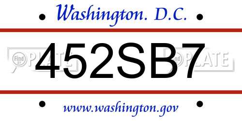 452SB7 District Of Columbia License Plate