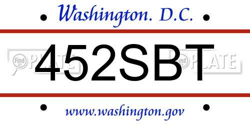 452SBT District Of Columbia License Plate