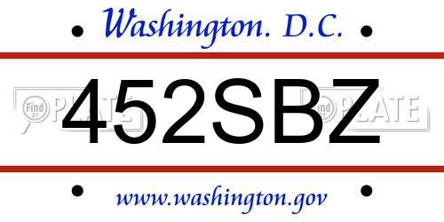 452SBZ District Of Columbia License Plate