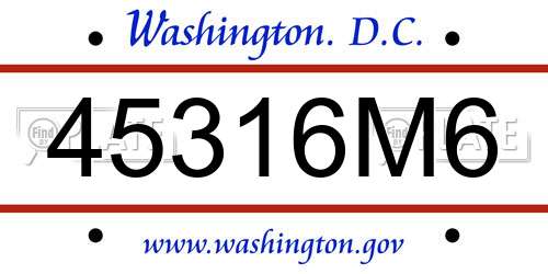 45316M6 District Of Columbia License Plate