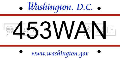 453WAN District Of Columbia License Plate