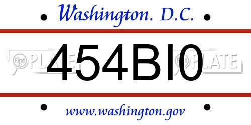 454BI0 District Of Columbia License Plate