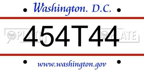 454T44 District Of Columbia License Plate