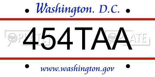 454TAA District Of Columbia License Plate