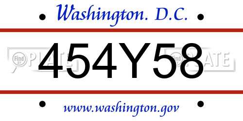454Y58 District Of Columbia License Plate