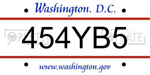 454YB5 District Of Columbia License Plate