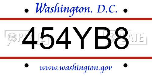 454YB8 District Of Columbia License Plate