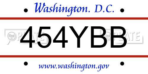 454YBB District Of Columbia License Plate