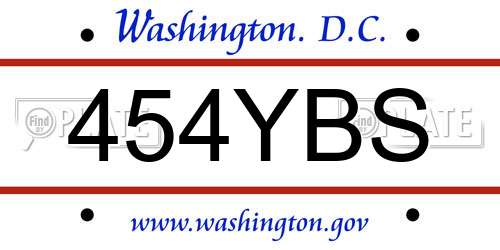 454YBS District Of Columbia License Plate