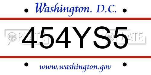 454YS5 District Of Columbia License Plate