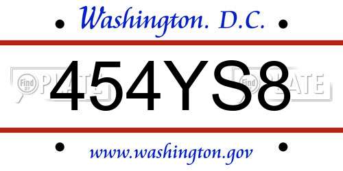 454YS8 District Of Columbia License Plate