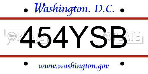 454YSB District Of Columbia License Plate