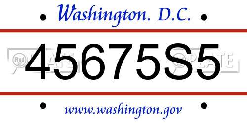 45675S5 District Of Columbia License Plate